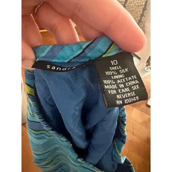 Vintage Sandra y2k 100% Silk Blue Green Swirl Low Waist Midi Slip Skirt 10 - Picture 6 of 6